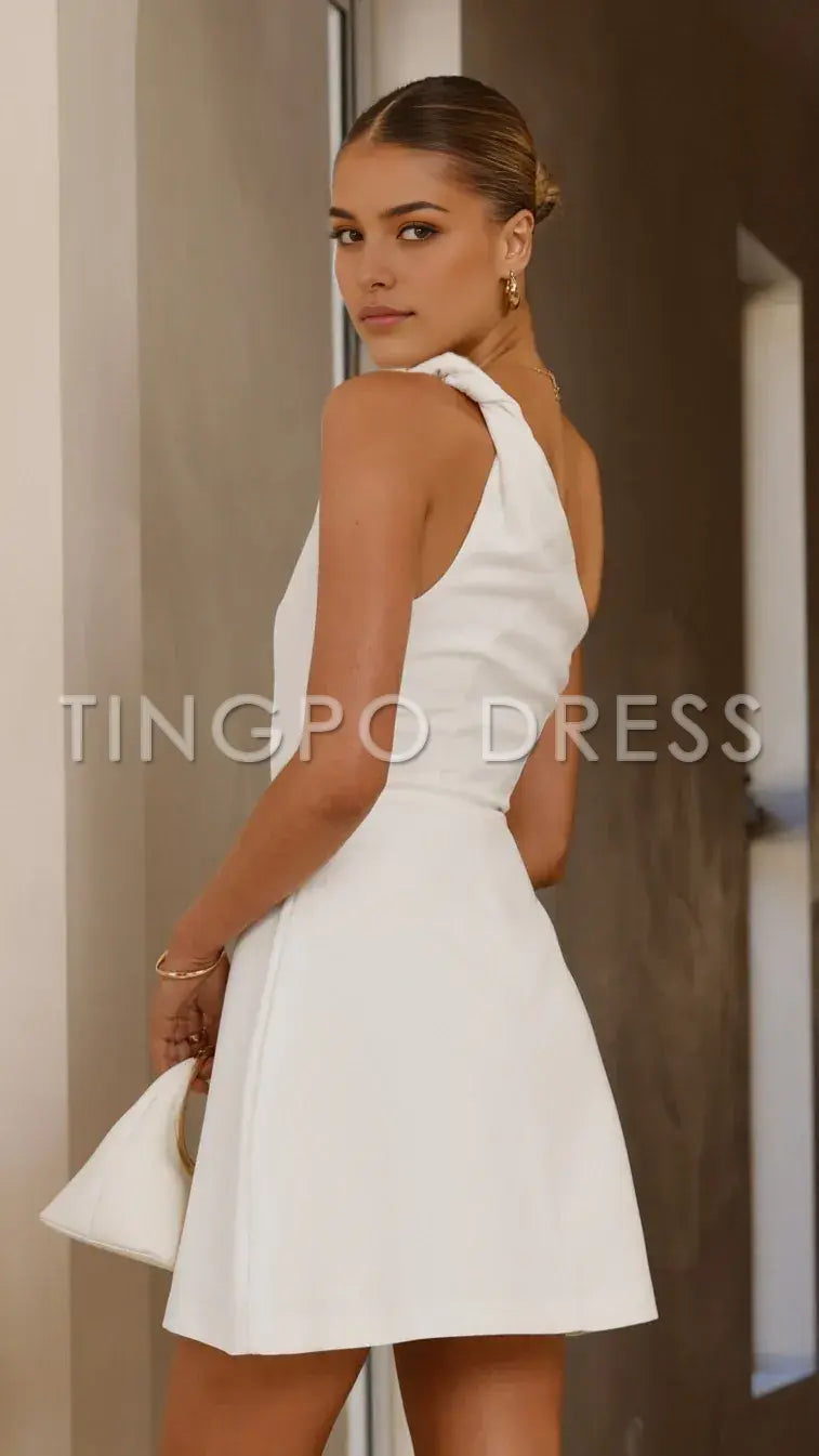 TingPo Wholesale Elegant One - Shoulder White Dress: Your Go - To for Proms & Glam Gatherings